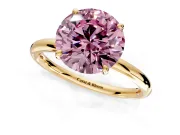 Low-Set Solitaire Engagement Ring Setting for Fancy Pink Round Cut Center with Thin Plain Band and Prong Head in Yellow Gold