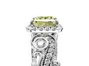 Bypass Halo Engagement Ring Setting for Fancy Yellow Princess Cut Center with Bezel Accents, Milgrain and Prong Head in Platinum