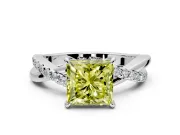 Crossover Engagement Ring Setting for Fancy Yellow Princess Cut Center with Pave and Plain Strands and Prong Head in White Gold