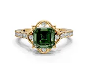 Floral Engagement Ring Setting for Fancy Green Asscher Cut Center with Pave Band and Floral Prong Head in Yellow Gold