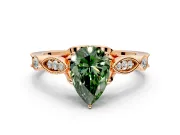 Solitaire Engagement Ring Setting for Fancy Green Pear-Shaped Center with Marquise and Bezel Accents and Prong Head in Rose Gold