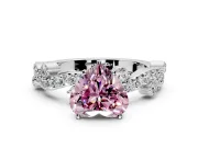 Solitaire Engagement Ring Setting for Fancy Pink Heart-Shaped Center with Bar-Station Pave Twist and Prong Head in Sterling Silver