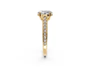 Solitaire Engagement Ring Setting for Oval Center with Pave Cathedral Band and Prong Head in Yellow Gold