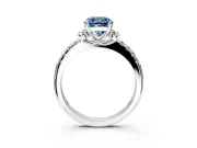 Paired Accent Engagement Ring Setting for Fancy Blue Cushion Cut Center with Pave Band and Prong Head in Platinum