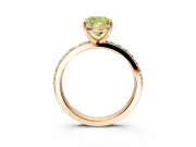 Solitaire Engagement Ring Setting for Fancy Yellow Cushion Cut Center with Round Cut Pave Band and Prong Head in Rose Gold