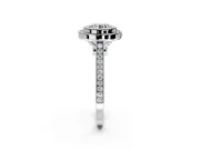 Halo Engagement Ring Setting for Round Cut Center with Milgrain Frame, Pave Band and Prong Head in Platinum