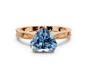 Solitaire Engagement Ring Setting for Fancy Blue Heart-Shaped Center with Engraved Milgrain Band and Prong Head in Rose Gold