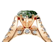 Solitaire Engagement Ring Setting for Fancy Green Heart-Shaped Center with Pave Cathedral Shoulders and Prong Head in Rose Gold