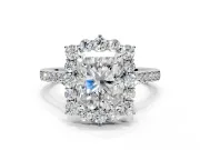 Halo Engagement Ring Setting for Radiant Cut Center with Single-Row Pave, Open Basket and Prong Head in Platinum