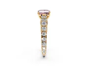 Solitaire Engagement Ring Setting for Fancy Pink Princess Cut Center with Pave Cathedral Shoulders and Prong Head in Yellow Gold