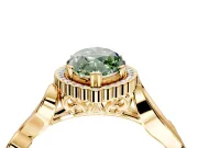 Halo Engagement Ring Setting for Fancy Green Marquise Center with Leaf Motif Split Shank and Prong Head in Yellow Gold