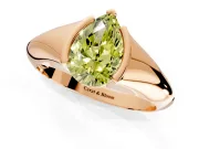 Tension Engagement Ring Setting for Fancy Yellow Pear-Shaped Center with Wide Tapered Band and Tension Head in Rose Gold
