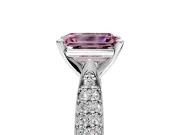 Solitaire Engagement Ring Setting for Fancy Pink Emerald Cut Center with Multi-Row Accents and Prong Head in Platinum