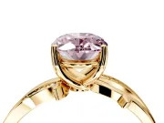 Solitaire Engagement Ring Setting for Fancy Pink Oval Center with Pave and Plain Crossover Band and Prong Head in Yellow Gold