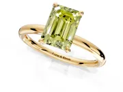 Hidden Halo Engagement Ring Setting for Fancy Yellow Emerald Cut Center with Thin Rounded Band and Prong Head in Yellow Gold