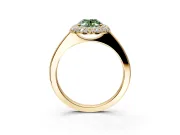 Halo Engagement Ring Setting for Fancy Green Oval Center with Plain Tapered Band and Prong Head in Yellow Gold