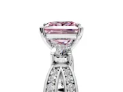 3 Stone Engagement Ring Setting for Fancy Pink Princess Cut Center with Pave Twist Band and Prong Head in White Gold