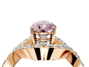 Halo Engagement Ring Setting for Fancy Pink Pear-Shaped Center with Pave Infinity Twist Band and Prong Head in Rose Gold