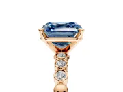 Solitaire Engagement Ring Setting for Fancy Blue Asscher Cut Center with Bezel-Dot Beaded Band and Prong Head in Rose Gold