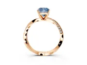 Side Accent Engagement Ring Setting for Fancy Blue Cushion Cut Center with Accent Shoulders and Prong Head in Rose Gold