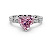 Milgrain Pave Engagement Ring Setting for Fancy Pink Heart-Shaped Center with Accent Band and Prong Head in Platinum
