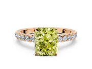 Solitaire Engagement Ring Setting for Fancy Yellow Radiant Cut Center with Large Accent Band and Prong Head in Rose Gold
