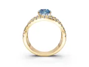 Solitaire Engagement Ring Setting for Fancy Blue Cushion Cut Center with Wide-Open Split Shank and Prong Head in Yellow Gold