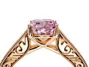 Solitaire Engagement Ring Setting for Fancy Pink Cushion Cut Center with Engraved Pave Band and Prong Head in Rose Gold
