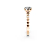 Solitaire Engagement Ring Setting for Round Cut Center with Bezel-Dot Beaded Band and Prong Head in Rose Gold