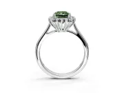 Starburst Halo Engagement Ring Setting for Fancy Green Radiant Cut Center with Thin Round-Wire Band and Prong Head in White Gold