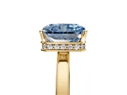 Hidden Halo Engagement Ring Setting for Fancy Blue Radiant Cut Center with Wide Flat Plain Band and Prong Head in Yellow Gold