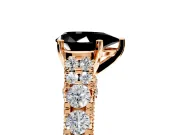 Solitaire Engagement Ring Setting for Fancy Black Pear-Shaped Center with Pave Cathedral Shoulders and Prong Head in Rose Gold