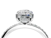 Solitaire Engagement Ring Setting for Radiant Cut Center with Fine Pave Band and Prong Head in Sterling Silver