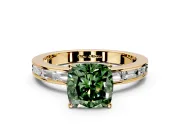 Solitaire Engagement Ring Setting for Fancy Green Cushion Cut Center with Channel Baguette Band and Prong Head in Yellow Gold