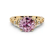 Solitaire Engagement Ring Setting for Fancy Pink Round Cut Center with Filigree Band and Prong Head in Yellow Gold
