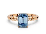 Solitaire Engagement Ring Setting for Fancy Blue Emerald Cut Center with Beaded Shoulders and Prong Head in Rose Gold
