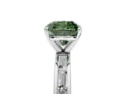 Solitaire Engagement Ring Setting for Fancy Green Cushion Cut Center with Channel Baguette Band and Prong Head in Platinum