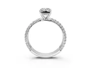 Solitaire Engagement Ring Setting for Emerald Cut Center with Domed Multi-Row Pave Band and Prong Head in Platinum