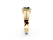 Halo Engagement Ring Setting for Fancy Green Cushion Cut Center with Wide Band, Inlaid Accent Row and Prong Head in Yellow Gold