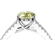 Solitaire Engagement Ring Setting for Fancy Yellow Oval Center with Pave Split Shank and Prong Head in White Gold