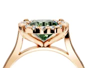 Single Halo Engagement Ring Setting for Fancy Green Round Cut Center with Corner Claws, Plain Band and Prong Head in Rose Gold