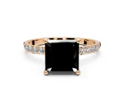 Solitaire Engagement Ring Setting for Fancy Black Princess Cut Center with Pave Accents and Prong Head in Rose Gold