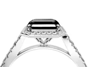 Halo Engagement Ring Setting for Fancy Black Asscher Cut Center with Narrowing Pave Band and Prong Head in Sterling Silver