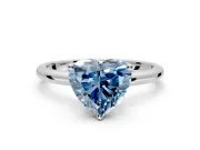 Hidden Halo Engagement Ring Setting for Fancy Blue Heart-Shaped Center with Thin Round-Wire Band and Prong Head in Sterling Silver