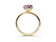 Hidden Halo Engagement Ring Setting for Fancy Pink Heart-Shaped Center with Thin Round-Wire Band and Prong Head in Yellow Gold