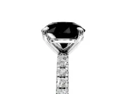 Solitaire Engagement Ring Setting for Fancy Black Round Cut Center with Fine Pave Narrow Band and Prong Head in White Gold