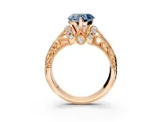 Solitaire Engagement Ring Setting for Fancy Blue Heart-Shaped Center with Filigree Accent Basket and Prong Head in Rose Gold