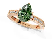 Solitaire Engagement Ring Setting for Fancy Green Pear-Shaped Center with Milgrain-Edged Pave Band and Prong Head in Rose Gold