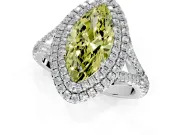 Double Halo Engagement Ring Setting for Fancy Yellow Marquise Center with Narrow Pave Split Shank and Prong Head in White Gold