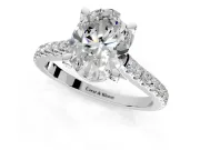 Solitaire Engagement Ring Setting for Oval Center with Widening Pave Band and Claw Prong Head in White Gold